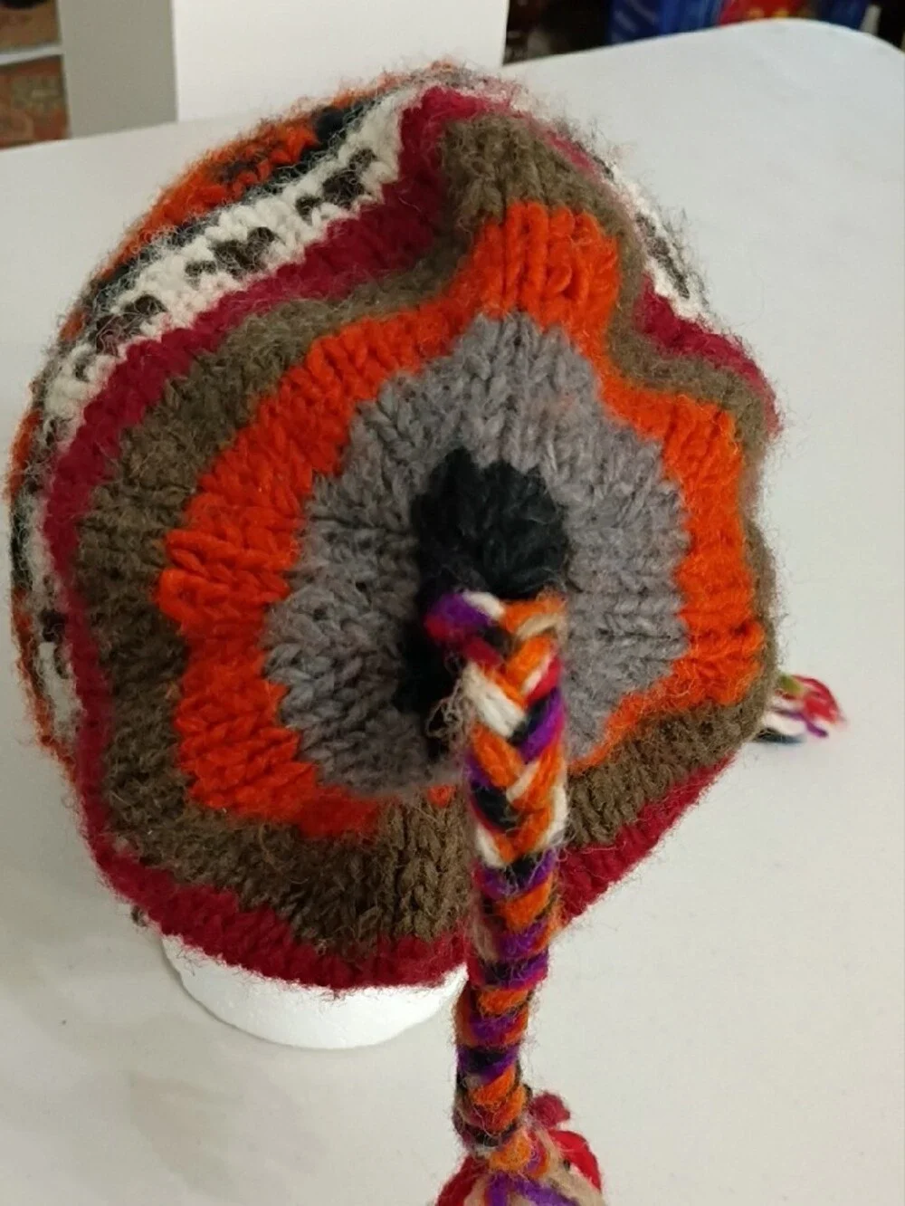 Kids Knit Earflap Hat with Braided Tassels — Gray & Orange